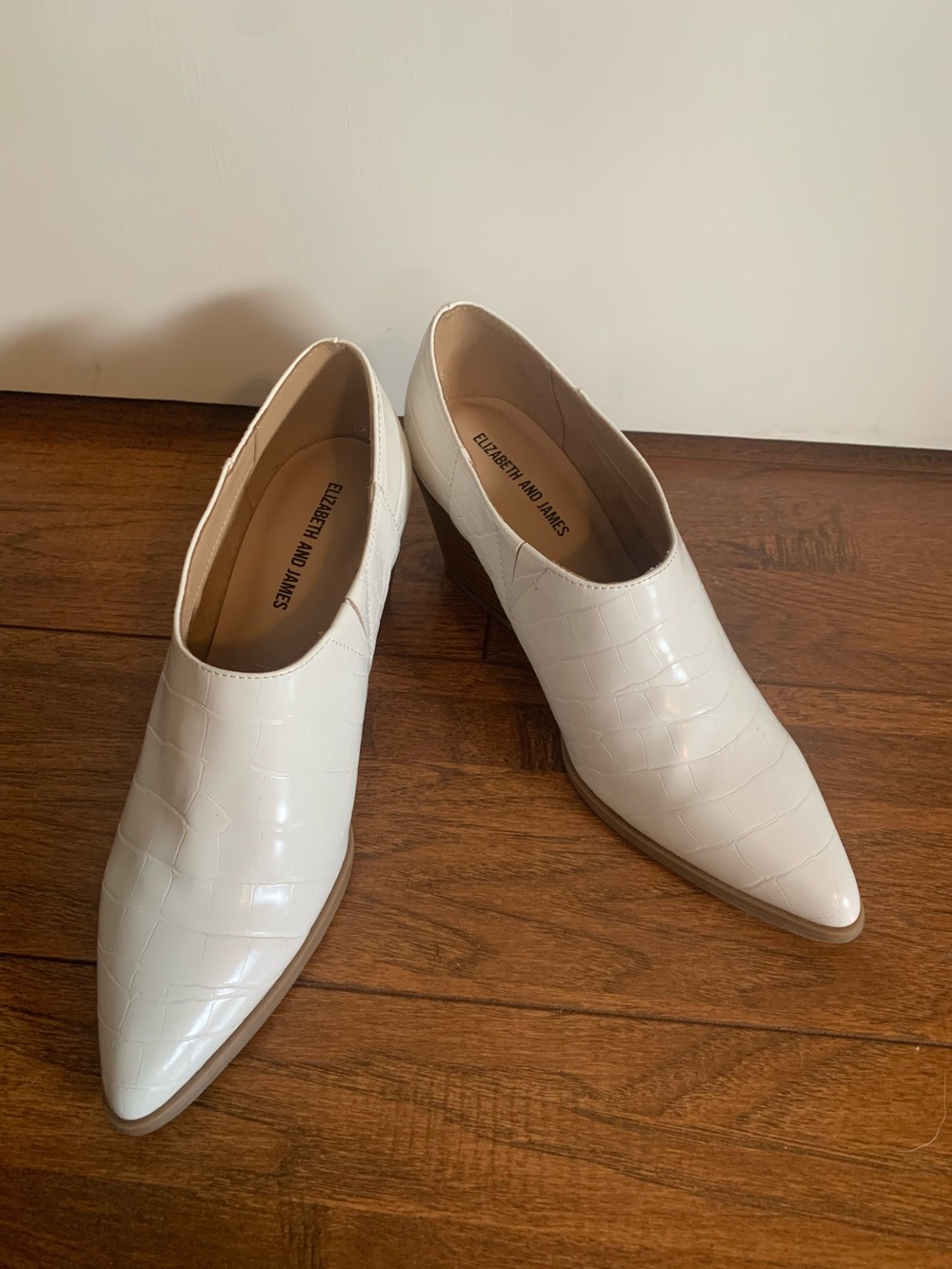 Elizabeth and James White Croc-Embossed Pointed Heel Loafers